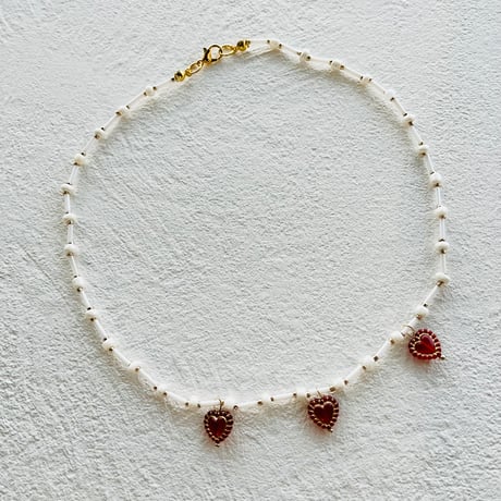 Red three heart necklace