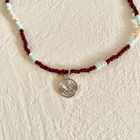 Coin beads necklace ''blue"