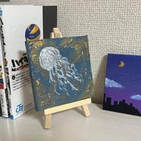 【完売】クラゲの絵 220mm×160mmのキャンバスパネル ミニキャンバスアート クラゲ vo.1 イーゼル付き(ご不要で-100円