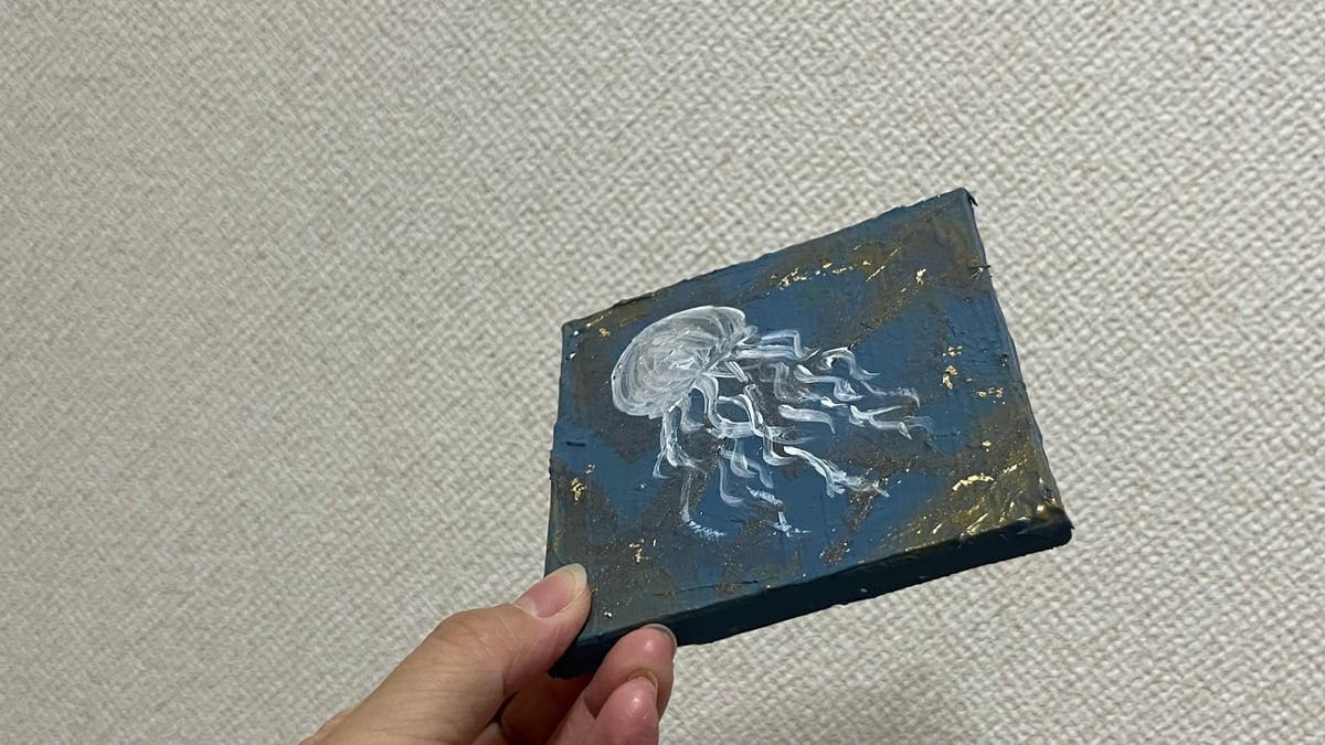 【完売】クラゲの絵 220mm×160mmのキャンバスパネル ミニキャンバスアート クラゲ vo.1 イーゼル付き(ご不要で-100円