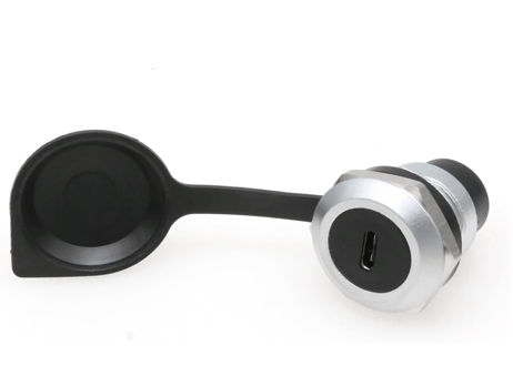 USB CtoCジャック/USBCジャックパネルマウントアダプター、防水ダストキャップ付き丸型変換ソケット (Silver Circular-USB C)