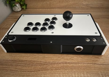 【VFS-01】開閉できるアケコン24mmボタン/ホワイト＆シルバー OLED搭載