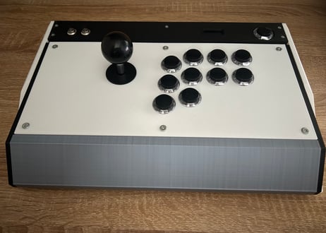 【VFS-01】開閉できるアケコン24mmボタン/ホワイト＆シルバー OLED搭載