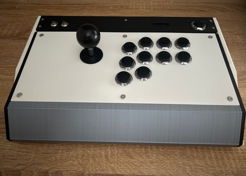 VFS-01】開閉できるアケコン24mmボタン/ホワイト＆シルバー OLED搭載