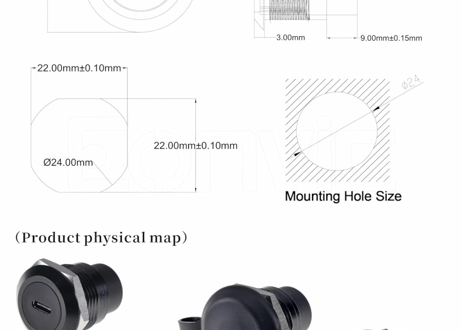 USB CtoCジャック/USBCジャックパネルマウントアダプター、防水ダストキャップ付き丸型変換ソケット (Silver Circular-USB C)