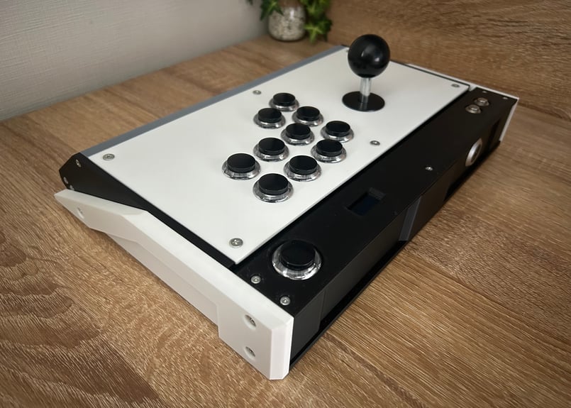 VFS-01】開閉できるアケコン24mmボタン/ホワイト＆シルバー OLED搭載