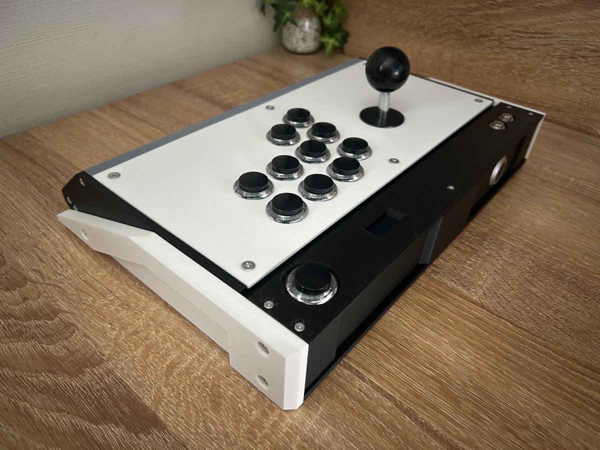 VFS-01】開閉できるアケコン24mmボタン/ホワイト＆シルバー OLED搭載