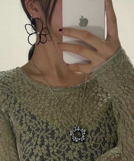 BLACK pearl flower necklace