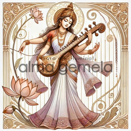 サラスヴァティ Sarasvati 13 ┃ AI ヒンドゥー スピリチュアルアート イラスト