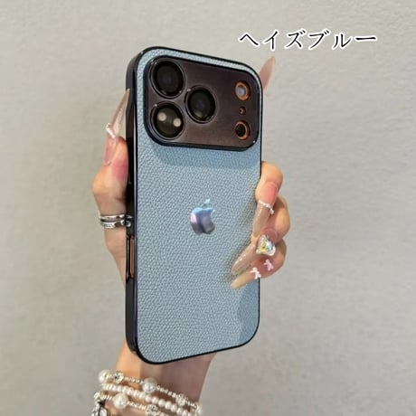 [FM042] iphone17 pro max 16 plus ケース ライチレザー  大人 可愛い iphone ケース ペア シンプル スマホケース 「レンズ保護フィルム付き」