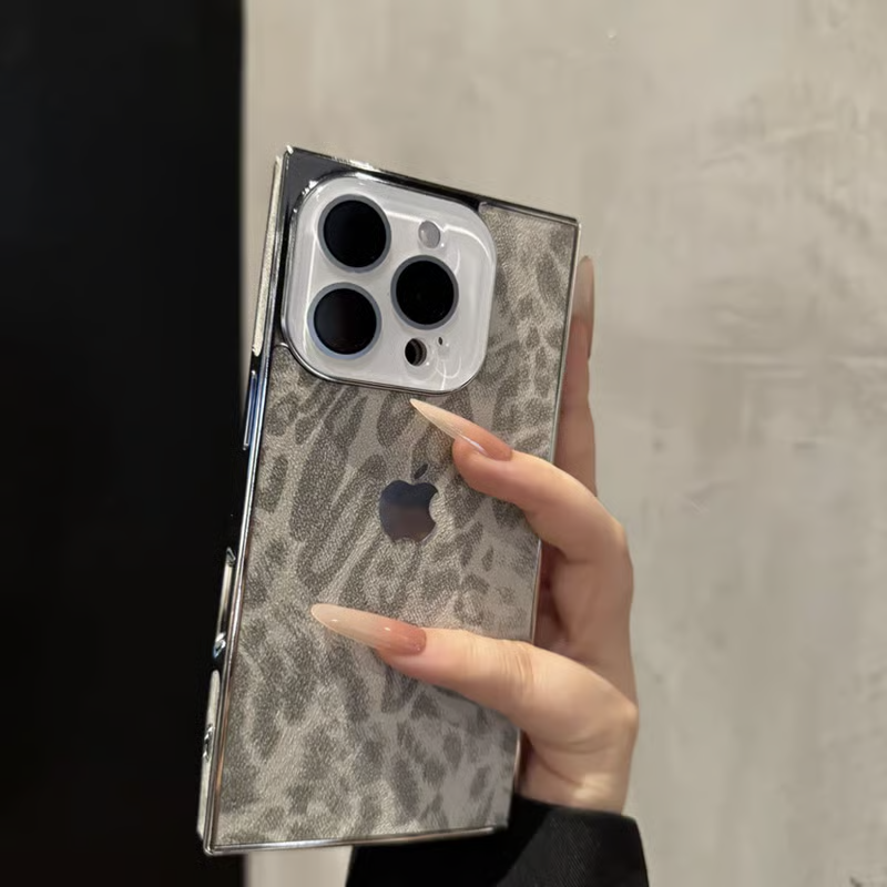 FM091] スクエア 四角 iphone ケース ヒョウ柄 流行り iphone17/16