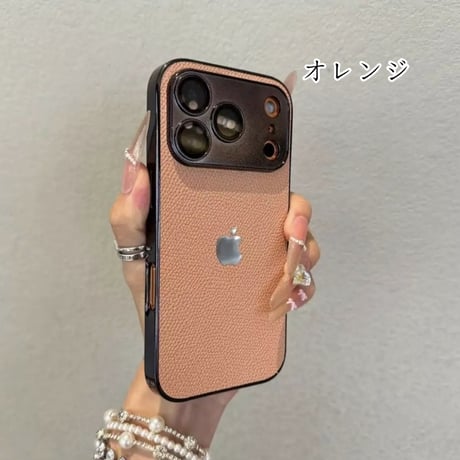 [FM042] iphone17 pro max 16 plus ケース ライチレザー  大人 可愛い iphone ケース ペア シンプル スマホケース 「レンズ保護フィルム付き」