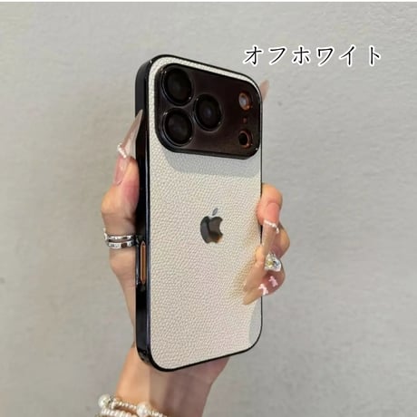 [FM042] iphone17 pro max 16 plus ケース ライチレザー  大人 可愛い iphone ケース ペア シンプル スマホケース 「レンズ保護フィルム付き」
