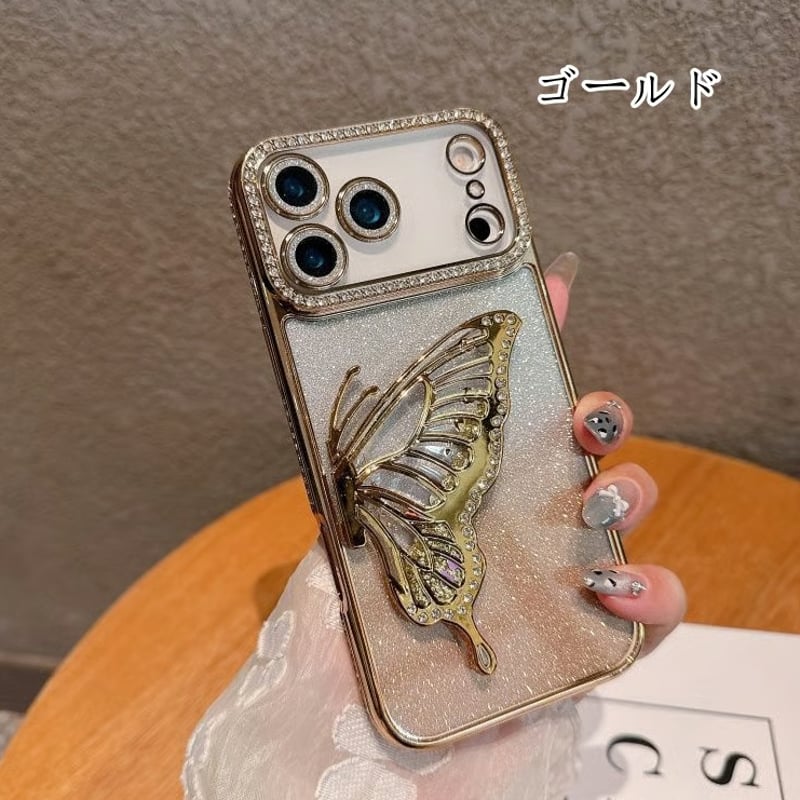 FM029] 蝶々 iphone17ケース グリッター iphone16/15pro/14