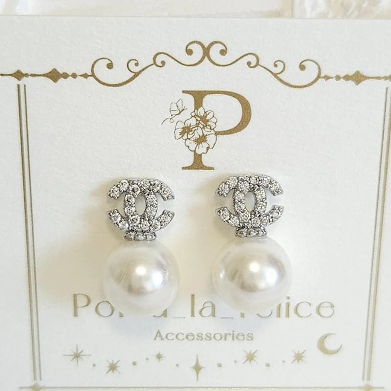 華やかアクセサリー Cz round pearl CC pierce（シルバー） | Port