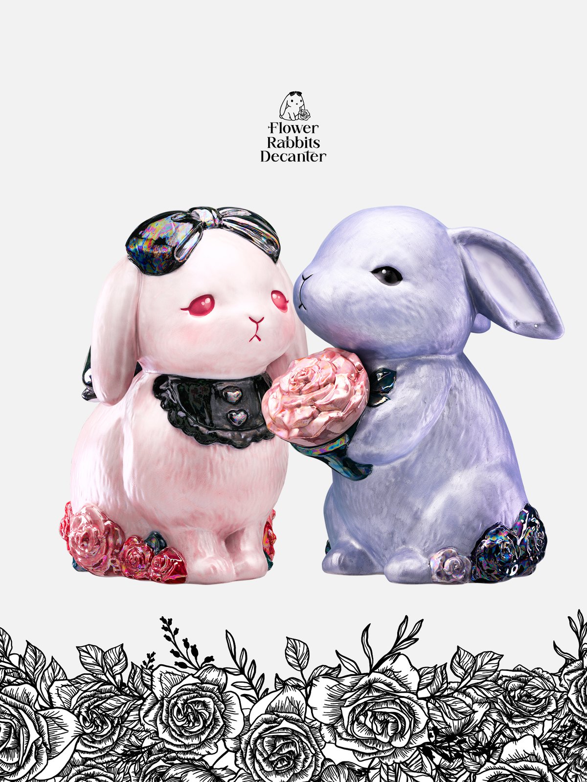 Flower Rabbits Decanter [PAIR] | Flower Rabbits