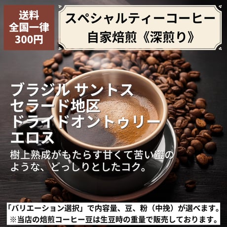 【深煎り】ブラジル サントス セラード地区 ドライドオントゥリー エロス