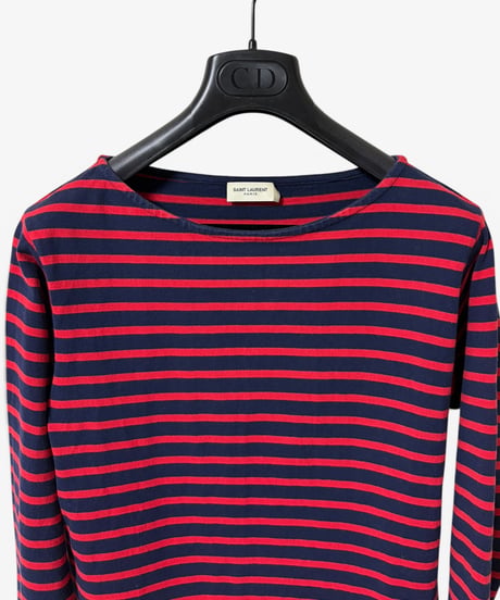 S/S 2015 SAINT LAURENT PARIS BOAT NECK STRIPED LONG SLEEVE TOP［M］