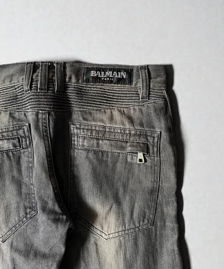 BALMAIN BY CHRISTOPHE DECARNIN EAGLE COIN BIKER DENIM