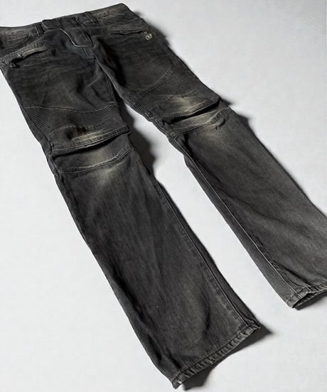 BALMAIN BY CHRISTOPHE DECARNIN EAGLE COIN BIKER DENIM