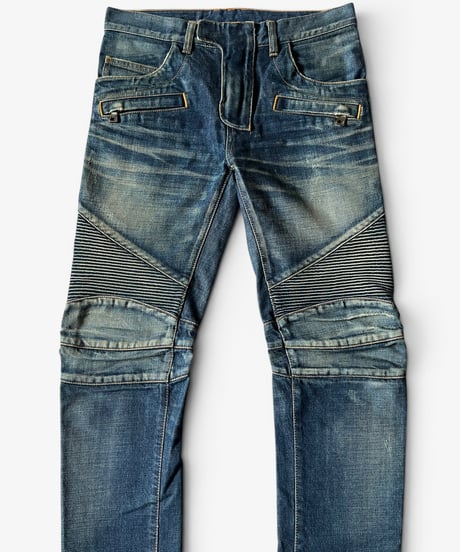 A/W 2014 BALMAIN HOMME RUST WASHED BIKER DENIM