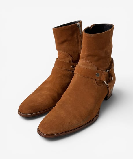 A/W 2016 SAINT LAURENT PARIS SUEDE HARNESS HEEL BOOTS［43.5］