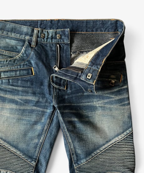 A/W 2014 BALMAIN HOMME RUST WASHED BIKER DENIM