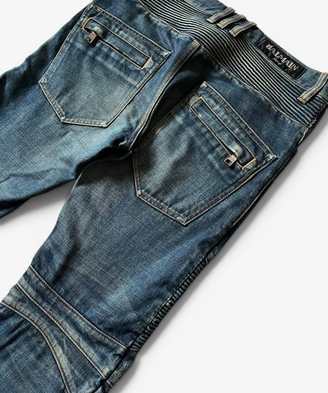 A/W 2014 BALMAIN HOMME RUST WASHED BIKER DENIM