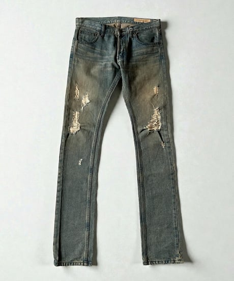 GALAABEND BY MIKI OKAWARA GRUNGE-TREATED DISTRESSED DENIM