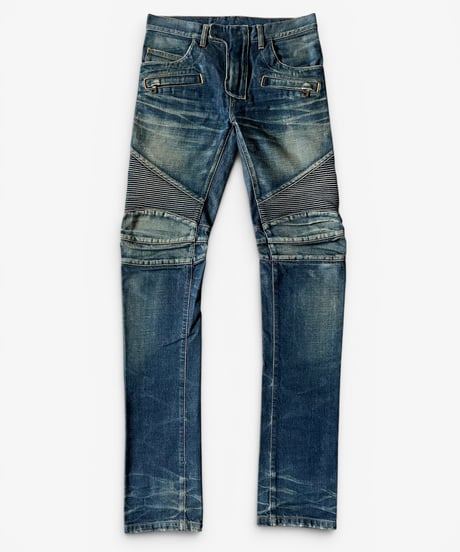 A/W 2014 BALMAIN HOMME RUST WASHED BIKER DENIM