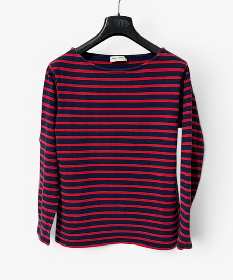 S/S 2015 SAINT LAURENT PARIS BOAT NECK STRIPED LONG SLEEVE TOP［M］