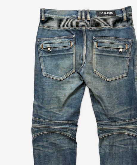 A/W 2014 BALMAIN HOMME 4-ZIP WASHED BIKER DENIM［29］