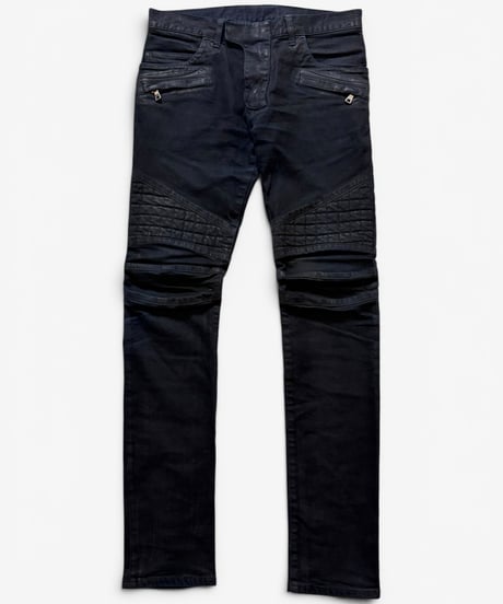 A/W 2012 BALMAIN HOMME BLACK WAXED BIKER DENIM［30］
