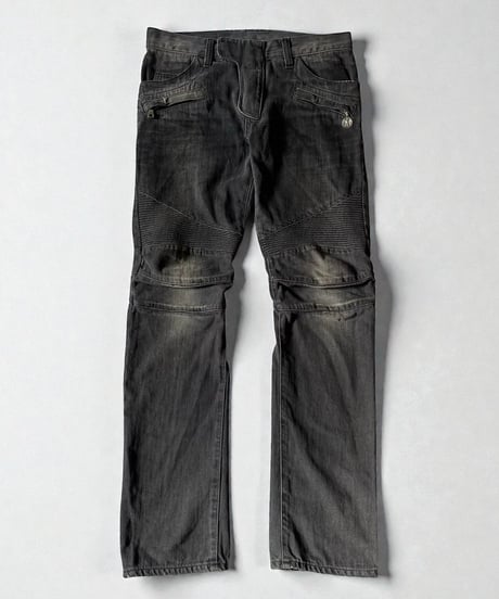 BALMAIN BY CHRISTOPHE DECARNIN EAGLE COIN BIKER DENIM
