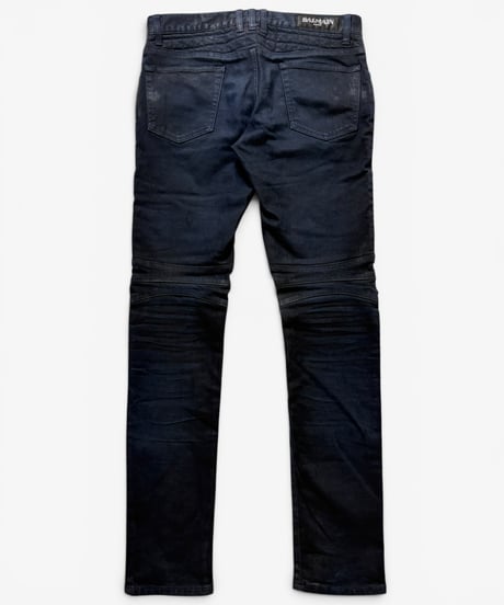 A/W 2012 BALMAIN HOMME BLACK WAXED BIKER DENIM［30］