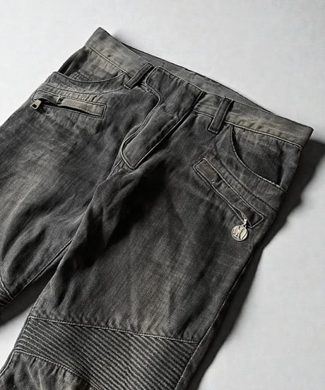 BALMAIN BY CHRISTOPHE DECARNIN EAGLE COIN BIKER DENIM