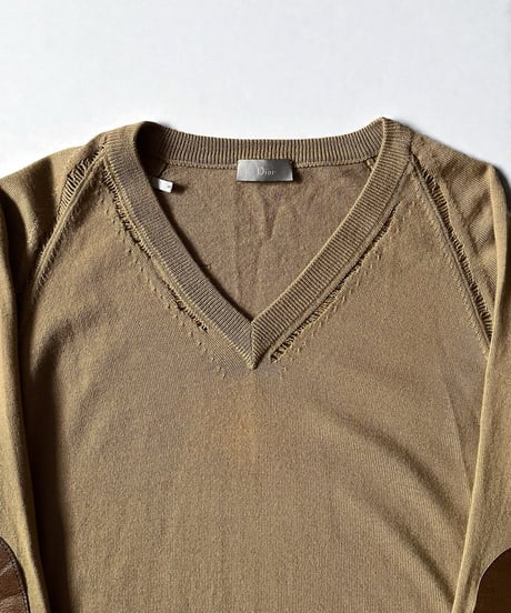 A/W 2004 DIOR HOMME “VOTC” DISTRESSED ELBOW PATCH KNIT