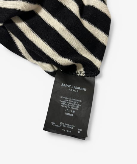 S/S 2015 SAINT LAURENT PARIS BOAT NECK STRIPED LONG SLEEVE TOP［S］