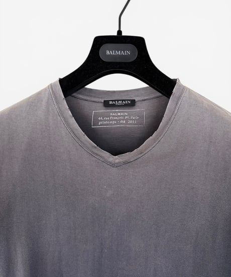 S/S 2011 BALMAIN HOMME BY CHRISTOPHE DECARNIN DISTRESSED OVERDYED T-SHIRT［XS］