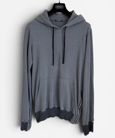 S/S 2010 BALMAIN HOMME BY CHRISTOPHE DECARNIN DISTRESSED REPAIR HOODIE［S］