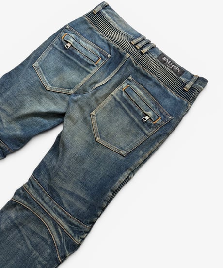 A/W 2014 BALMAIN HOMME 4-ZIP WASHED BIKER DENIM［29］