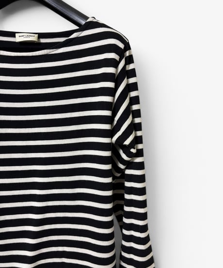 S/S 2015 SAINT LAURENT PARIS BOAT NECK STRIPED LONG SLEEVE TOP［S］