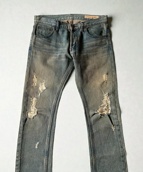 GALAABEND BY MIKI OKAWARA GRUNGE-TREATED DISTRESSED DENIM