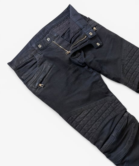 A/W 2012 BALMAIN HOMME BLACK WAXED BIKER DENIM［30］