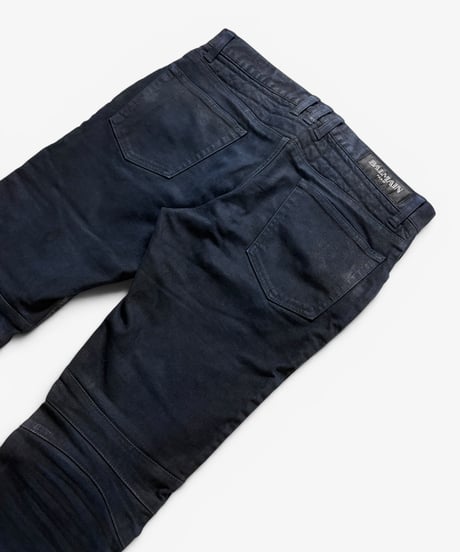 A/W 2012 BALMAIN HOMME BLACK WAXED BIKER DENIM［30］