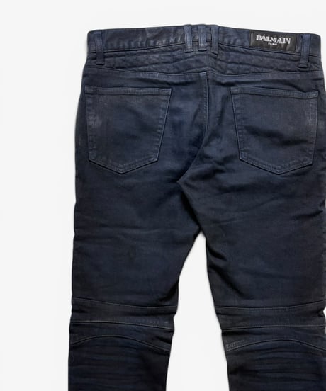 A/W 2012 BALMAIN HOMME BLACK WAXED BIKER DENIM［30］