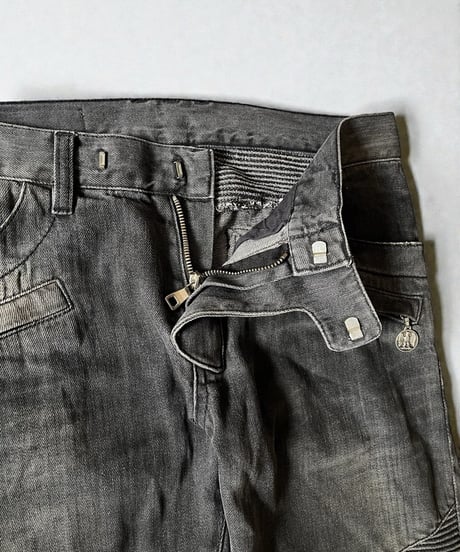 BALMAIN BY CHRISTOPHE DECARNIN EAGLE COIN BIKER DENIM
