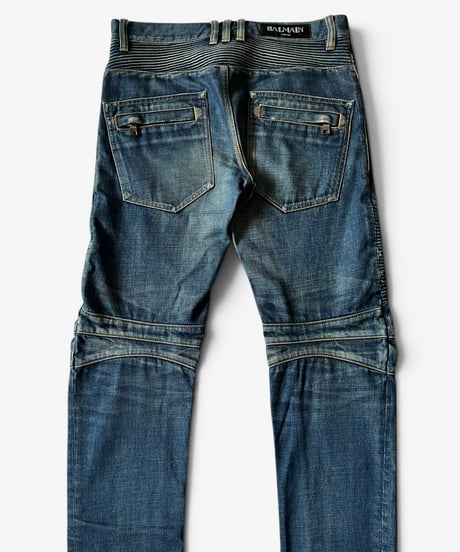 A/W 2014 BALMAIN HOMME RUST WASHED BIKER DENIM