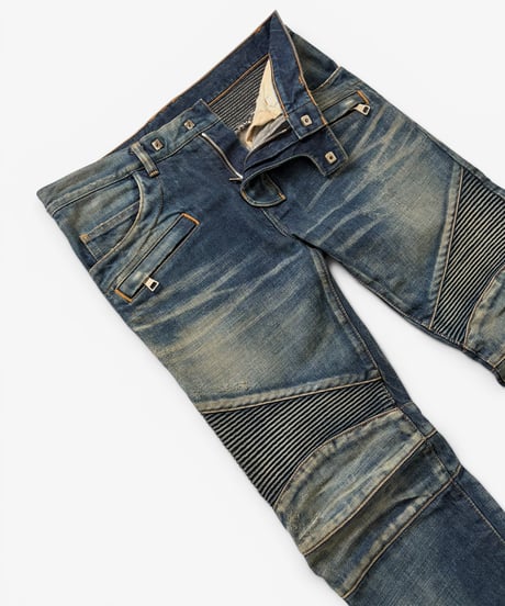 A/W 2014 BALMAIN HOMME 4-ZIP WASHED BIKER DENIM［29］