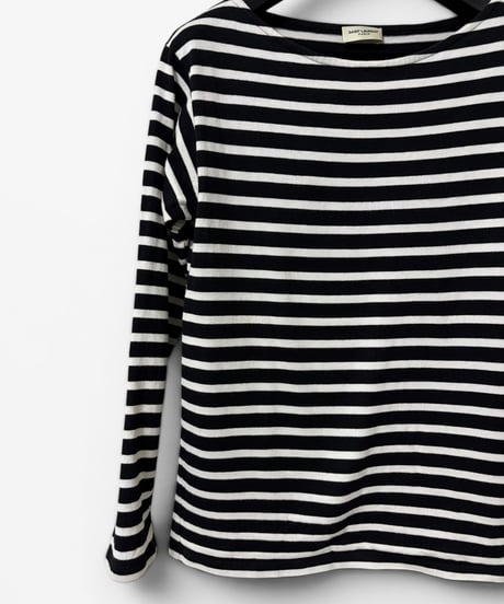S/S 2015 SAINT LAURENT PARIS BOAT NECK STRIPED LONG SLEEVE TOP［S］